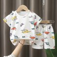 thumbnail image 2 of KPOPLK Kids 2Pcs Summer Clothing Set Toddler Boys Short Sleeve Cute Graphic Tee T-Shirt and Comfy Shorts Outfits for 1-4 Years Size 3-4 Years,White, 2 of 4