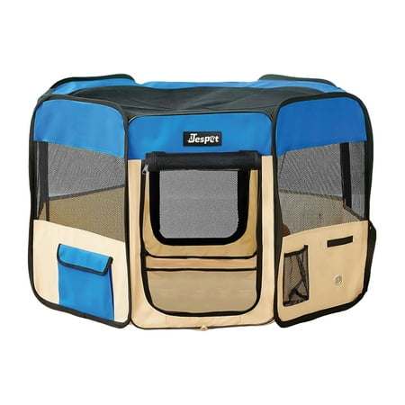 UPC: 0723810847800 | Jespet Portable Dog Exercise Pet Soft-Side Playpen (Medium; Royal Blue and Beige)  PPP-45BL