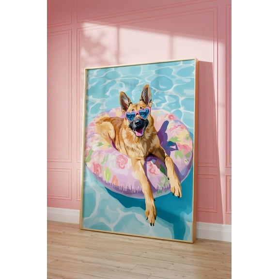 Pink Shepherd Print, Funky Poster, Preppy Art, German Shepherd Dog, Cute Dog Print, Summer Dog Print, Funky Dog Art Wall Art Decor For Home Office, 8x12 UNFRAMED