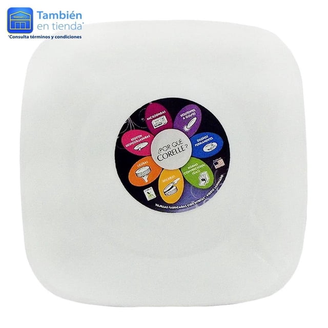 Plato Postre Corelle Pure White Cuadrado 17 cm Blanco