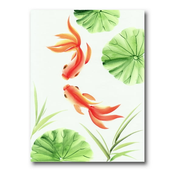 Designart ' The Lotus Leaves With Goldfishes ' Nautical & Coastal Canvas Wall Art Print