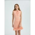 thumbnail image 3 of Round Neck Drawstring Ruffle Sleeveless Mini Dress, 3 of 4