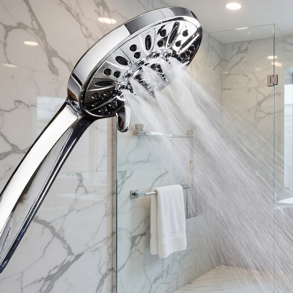 1.8 Gallons Per Minute High Pressure Rainfall Shower Head with Handheld Combo, Round Rain Showerhead & Multi-Mode Handheld Spray, Chrome Finish with Stainless Steel Hose