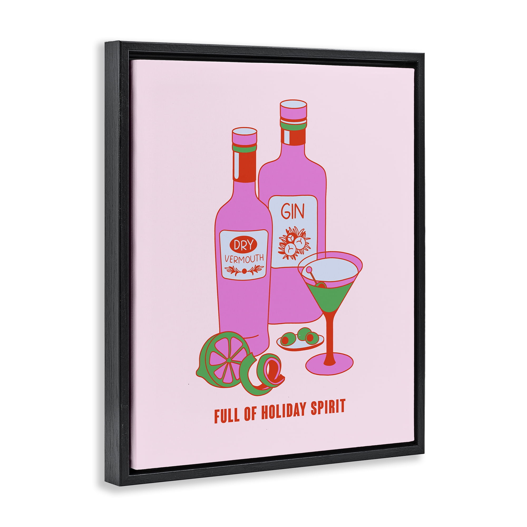 Stupell Industries Funny Holiday Spirit Drinks Food & Beverage Painting Black Floater Framed Canvas Art Print Wall Art, 25 x 31
