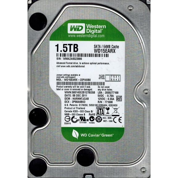 Western Digital WD15EARX-22PASB0 1.5TB DCM: HARNNTJCAB