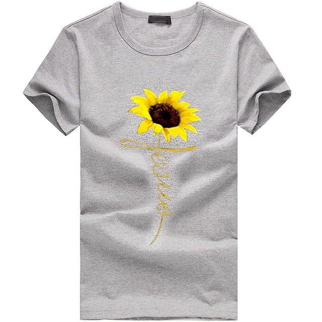Pompotops T-Shirts à Manches Courtes Imprimé Tournesol pour Femmes et Filles Grande Taille