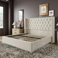 thumbnail image 5 of VanAcc King Bed Frame Upholstered Bed Wingback Headboard Velvet Tufted Diamond Button/No Box Spring Needed/Easy Assembly/Cream, 5 of 8