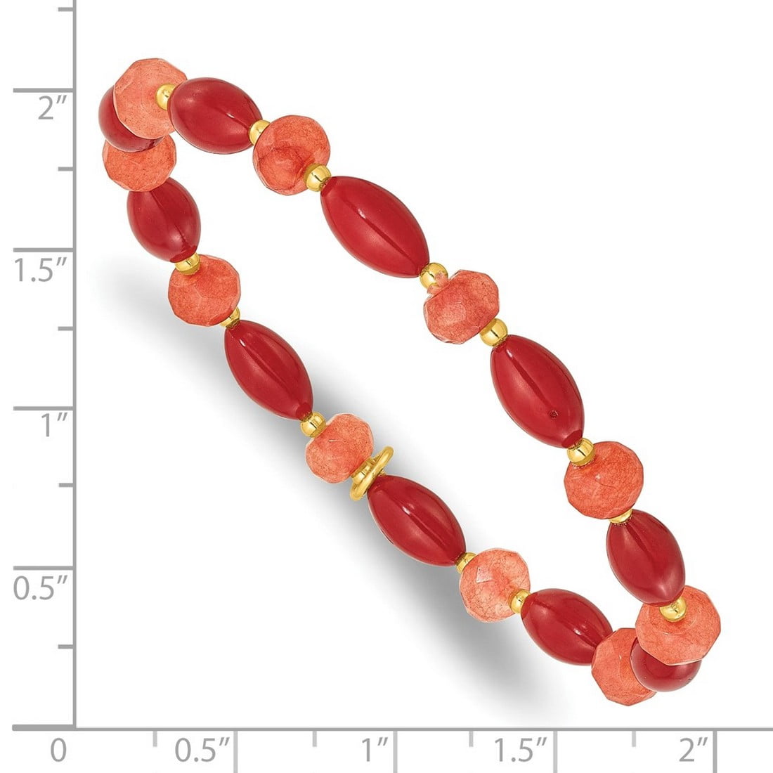 6mm 925 Sterling Silver Gold Plated Simulated Coral and Dyed Jade Beaded Stretch Bracelet Stretch Bracelet for Women