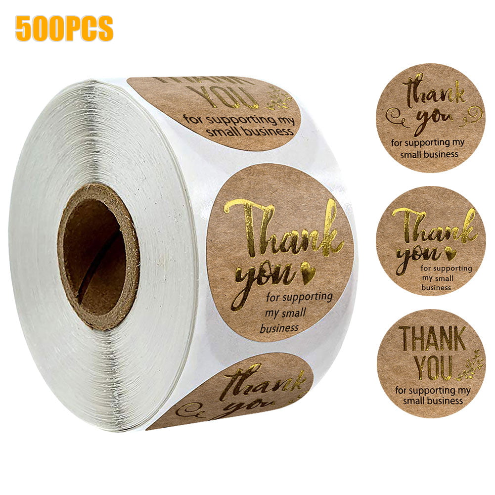50x1.5In Thank You Stickers Gold Black Small Business Suport Sealing Packaging 