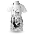 thumbnail image 3 of Sketchy Apron Gondola in Venice European Famous Canal History Mediterranean Holiday Image, Unisex Kitchen Bib Apron with Adjustable Neck for Cooking Baking Gardening, Black and White, by Ambesonne, 3 of 3