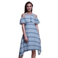 thumbnail image 1 of Bimba Tunique à Épaules Dénudées Imprimée Teinture sur Nœuds Bleue pour Femmes Robe de Soirée Col Rond - Très Grande Taille, 1 of 6