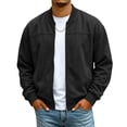 thumbnail image 2 of Mens Bomber Jacket Suede Faux Leather Zip Up Jackets With Pockets Long Sleeve Outerwear Ribbed Stand Collar Varsity Jackets Fall Winter Clothes Travel Business Casual Clothes, 2 of 7