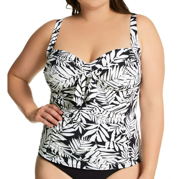 Women's Bleu Rod Beattie O22401X Plus Size Urban Oasis Tie Front Tankini Swim Top (Black 20W)