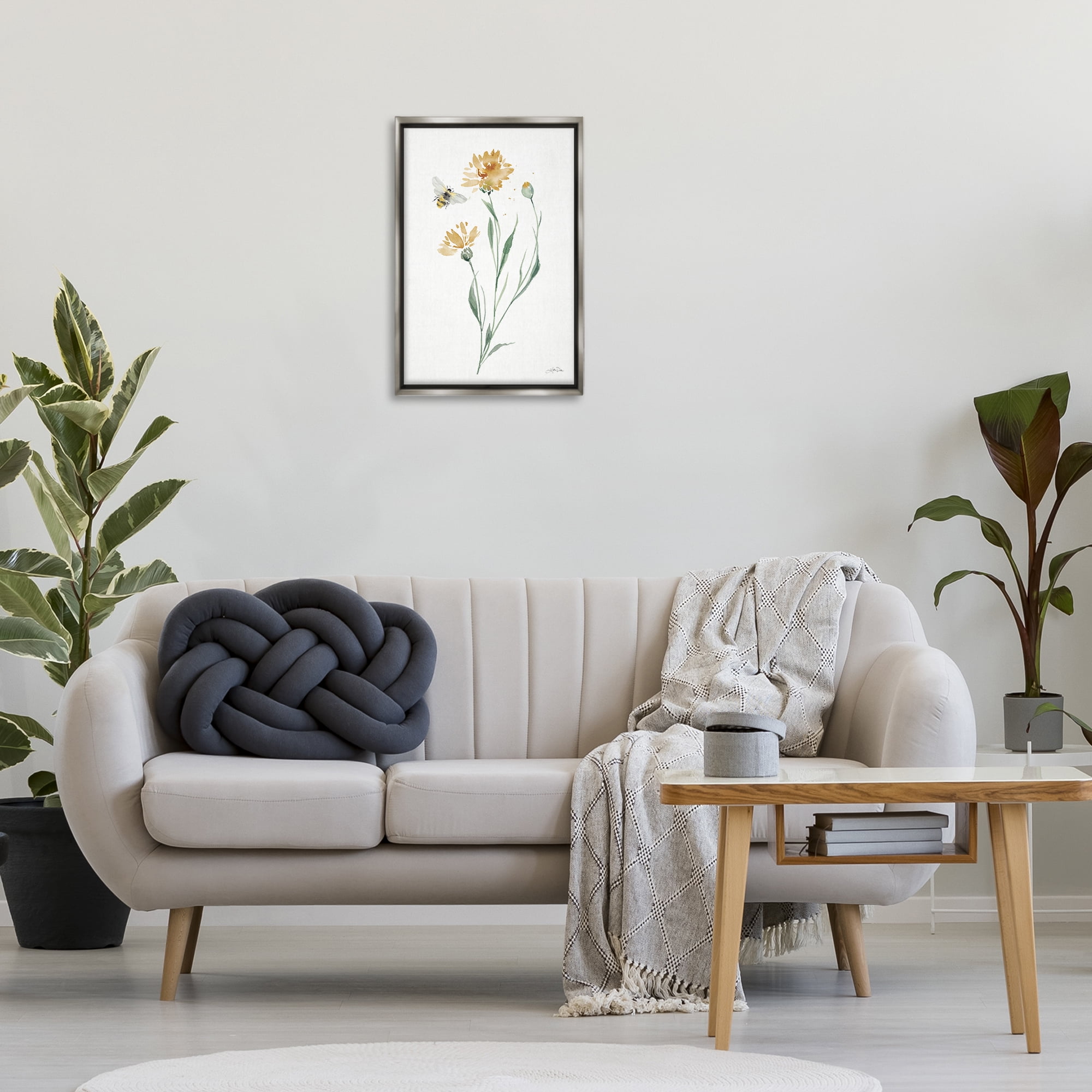 Stupell Industries Wild Honeybloom Flowers Botanical & Floral Painting Gray Floater Framed Art Print Wall Art, 17 x 25