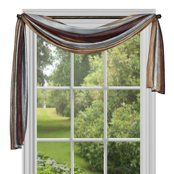 Royal Ombre Crushed Semi Sheer Window Curtain Scarf Treatment - Chocolate Brown