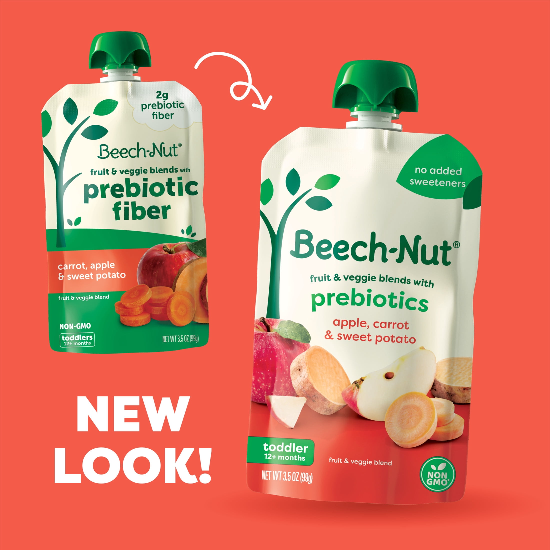 (3 pack) Beech-Nut Prebiotic Fiber Stage 4 Toddler Food, Carrot Apple & Sweet Potato, 3.5 oz Pouch