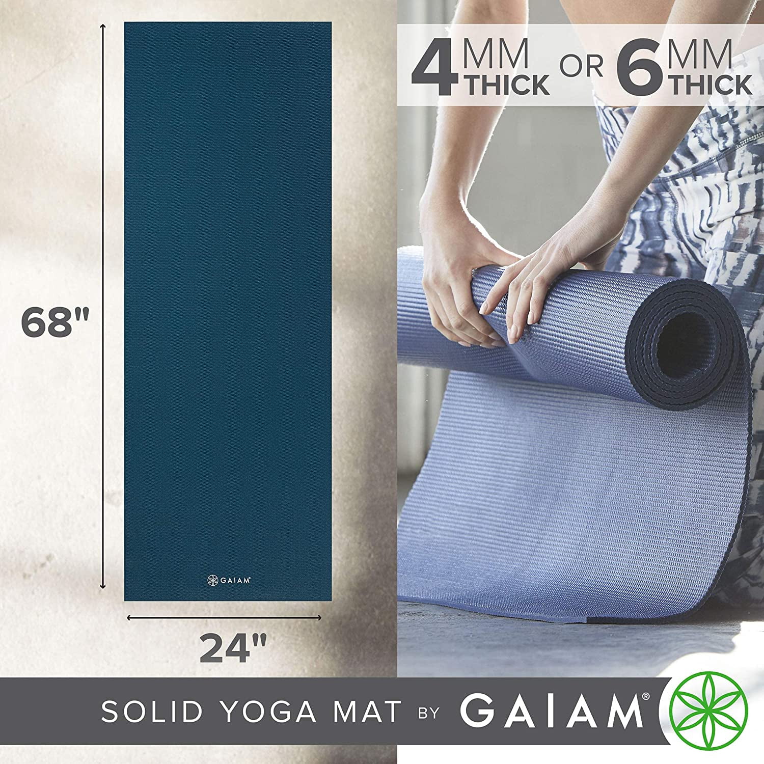 Gaiam Solid Color Yoga Mat, Marine, 5mm