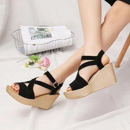 

Wedge Sandals Women s Roman Shoes Suede Trifle High-heeled Fish Mouth Shoes