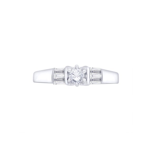 KATARINA Round and Baguette Cut Diamond Engagement Ring in Sterling Silver (1/2 cttw, I-J, I1-I2) (Size-8.5)