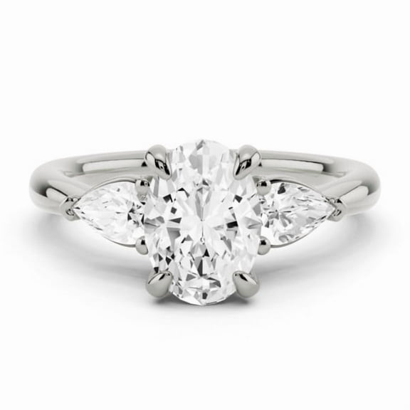 Lina Jewel 1.92 Ct Oval Cut 3 Stone Engagement Wedding Ring for Her - 14K White Gold Plated - Lab-Created Simulated Diamond - Elegant Trilogy Diamond Ring for Proposal & Anniversary Gifts for Women