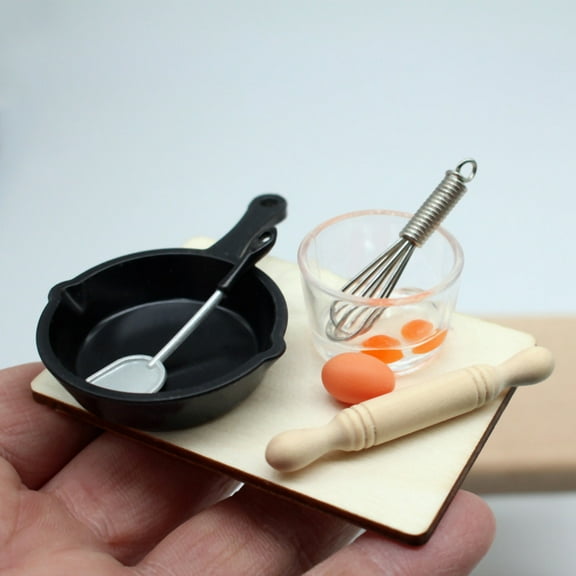 7pcs/set 1:12 Scale Dollhouse Miniature Food Toy Mini Kitchen Accessories Rolling Pin Frying Pan Eggbeater Doll House Model