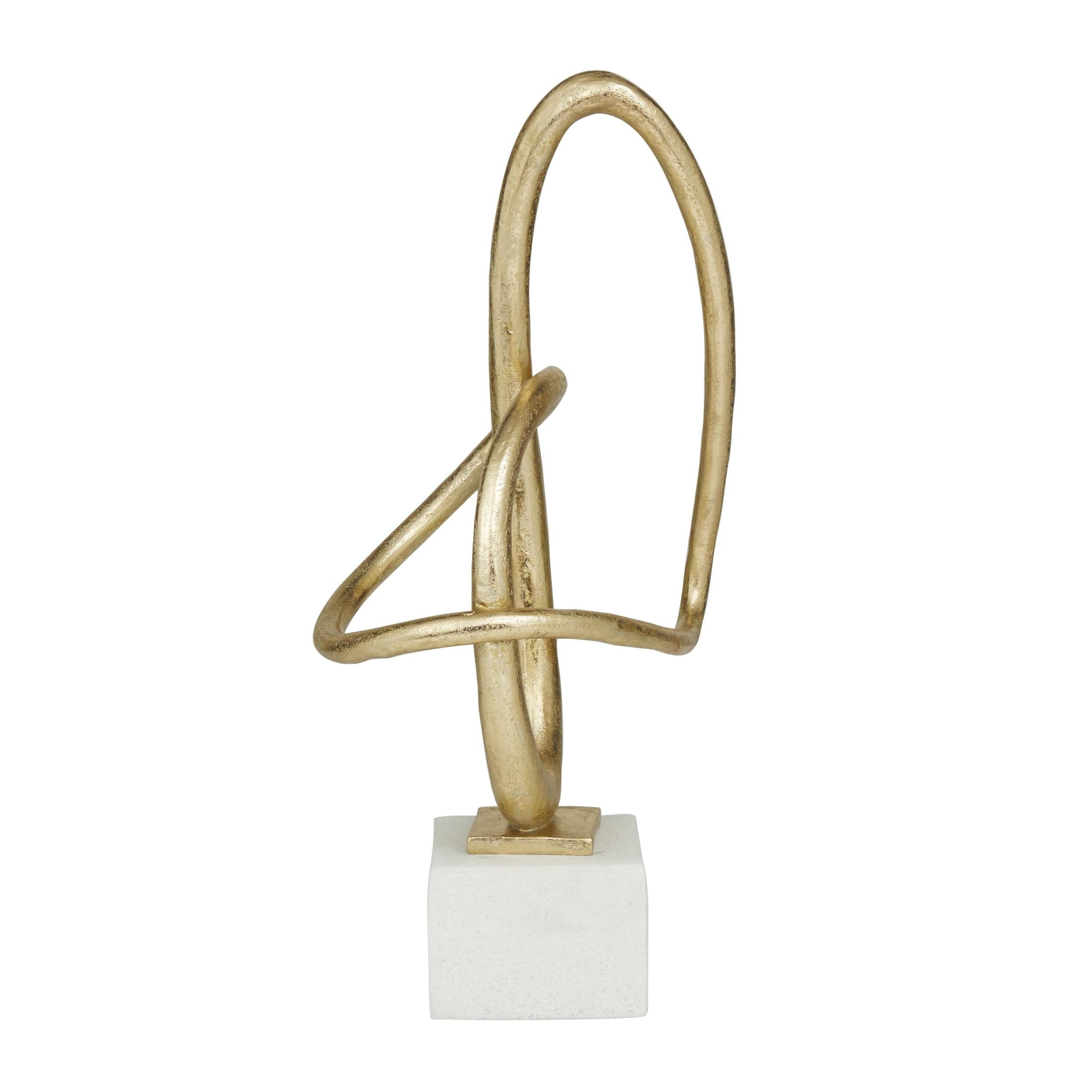 8" x 19" Gold Polystone Swirl Abstract Sculpture, by DecMode