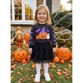 thumbnail image 3 of RUINIXCW Toddler Baby Girl Halloween Tutu Dress Outfit Kids Little Girl Fall Winter Dress Pumpkin Ghost Bat Print Long Sleeve Patchwork Tulle Dress, 3 of 9