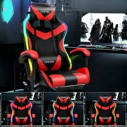 Ergonomic Gaming Chair, Brochao Gaming Chair with Speaker & LED Lights, Computer Racing Chair for Adults, PU Leather Office Chair with Footrest Lumbar Support Headrest, Red with Light