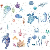 16Pcs Ocean Wall Stickers Sea Animals Turtle Sharks Stickers Window Stickers Decals PVC Waterproof Self Adhesive Wall Cling for Home Decoration Bedroom Living Shower Room Showcase colorful DIY