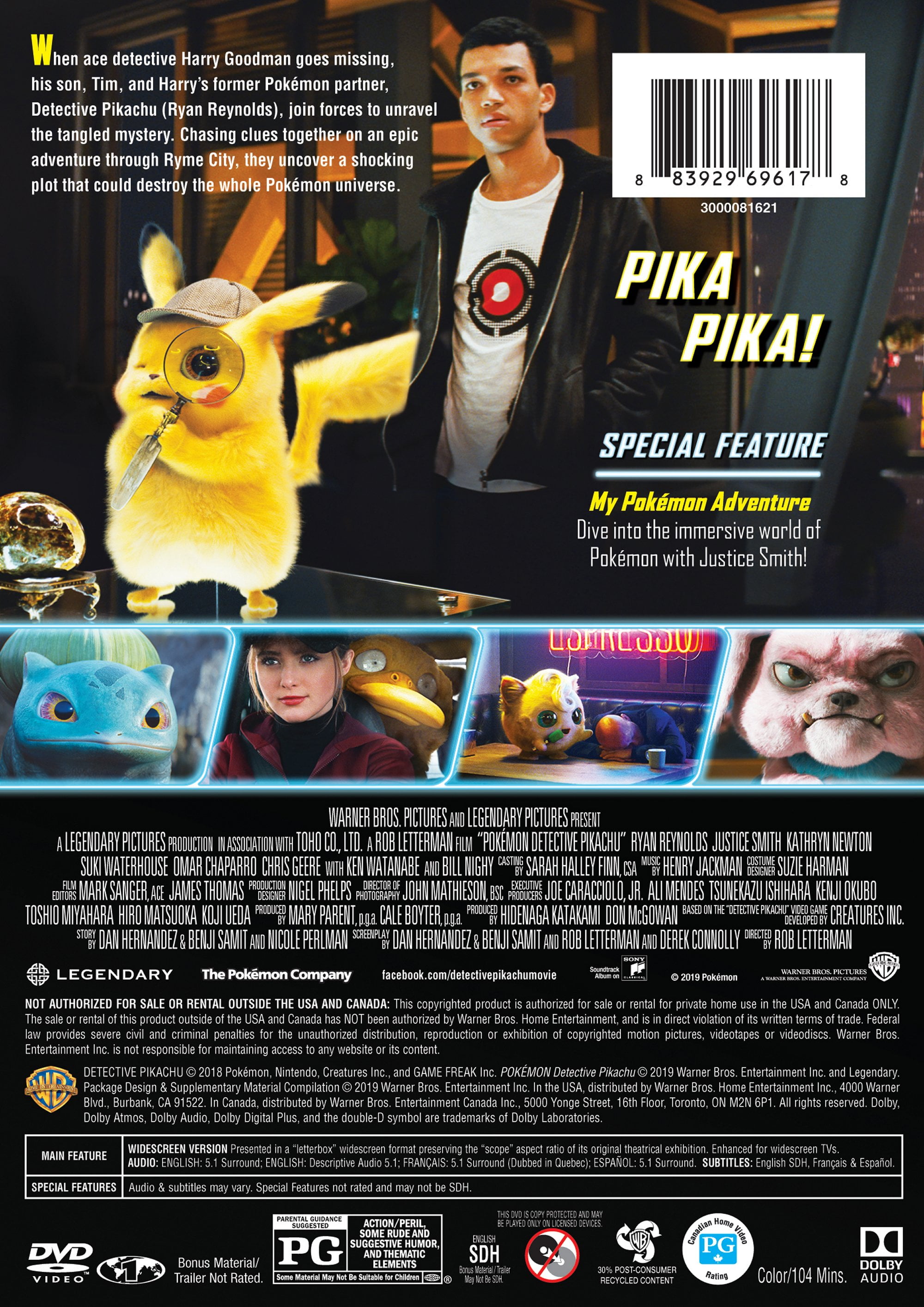 Warner Bros Pikachu Movie Watch Free Pokémon Detective Pikachu (DVD)