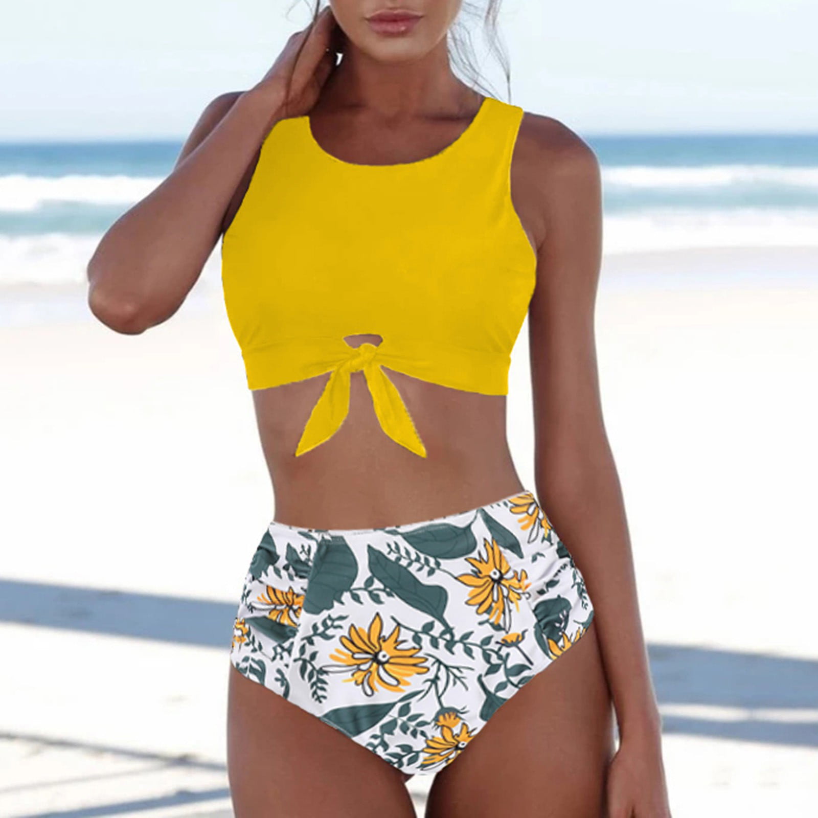 dPois Big Girls Three-Pieces Floral Tankini Swimsuit Swimwear V-Neck Top Bikini Briefs with Shorts Set 