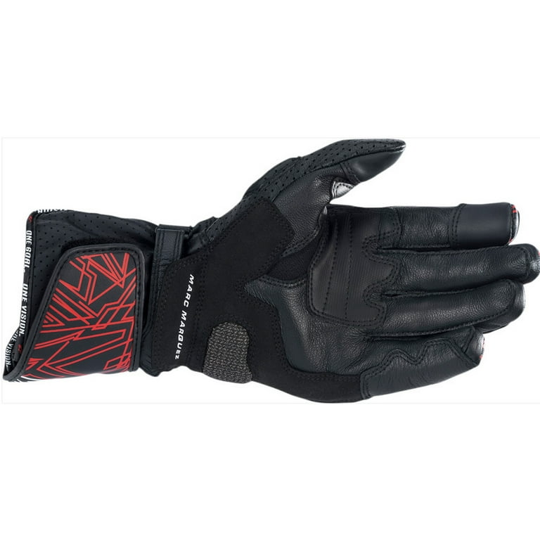 Alpinestars Twin Ring Mens Leather Motorcycle Gloves Black Red LG