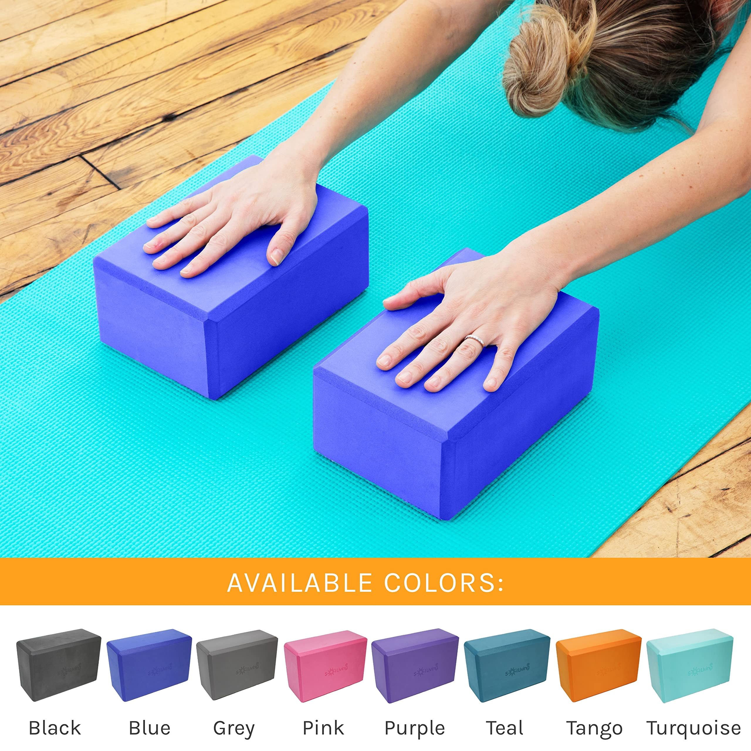 Sol Living Yoga Blocks 2 Pack High Density EVA Foam Yoga Cushion Stretching Pilates Meditation Exercise Equipment Support Deepen Poses Odor Free Non Slip Yoga Accessories - 4" x 6" x 9"- Blue