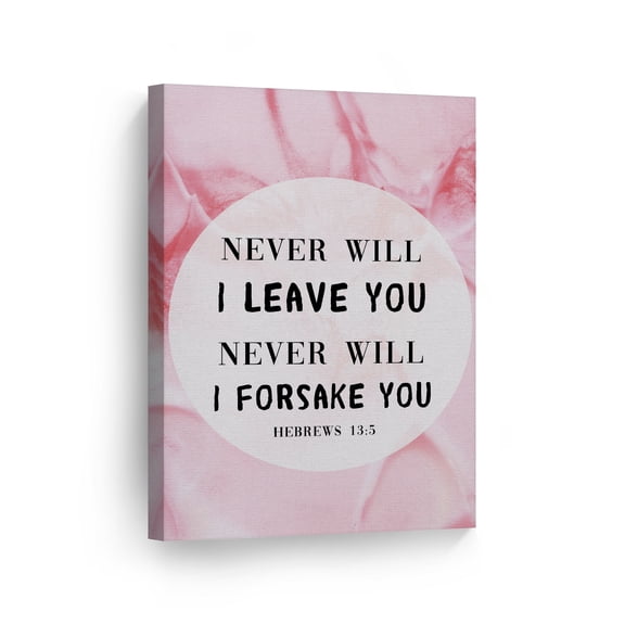 Smile Art Design Never will I leave you never will I forsake you Hebrews 13:5 Scripture Wall Art Canvas Print Bible Verse Christian Art Religious Inspirational Gift Made in USA 40x30