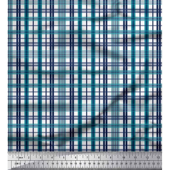 Soimoi Cotton Voile Fabric Window Pane Check Printed Fabric 1 Yard 56 Inch Wide