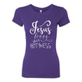 thumbnail image 2 of Wild Bobby, Funny Christian Quote Jesus Loves This Hot Mess, Inspirational/Christian, Women Slim Fit Junior Tee, Purple Rush, 2XL, 2 of 3