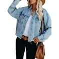 thumbnail image 5 of JBEELATE Women's Washed Denim Jacket Long Sleeve Button Down Gifts for Women, 5 of 6
