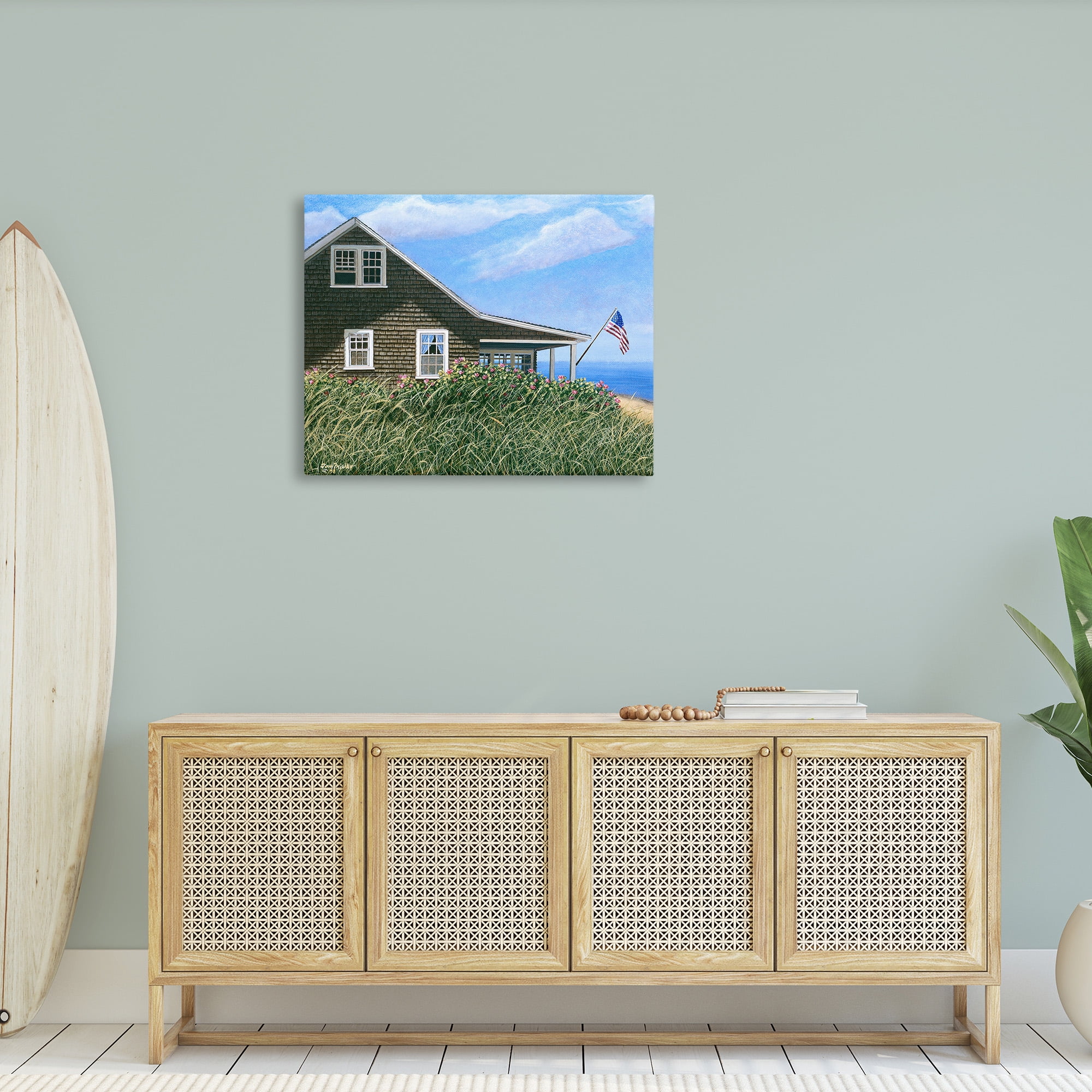 Stupell Industries Cape House with Flag Landscape Painting Gallery Wrapped Canvas Art Print Wall Art, 40 x 30