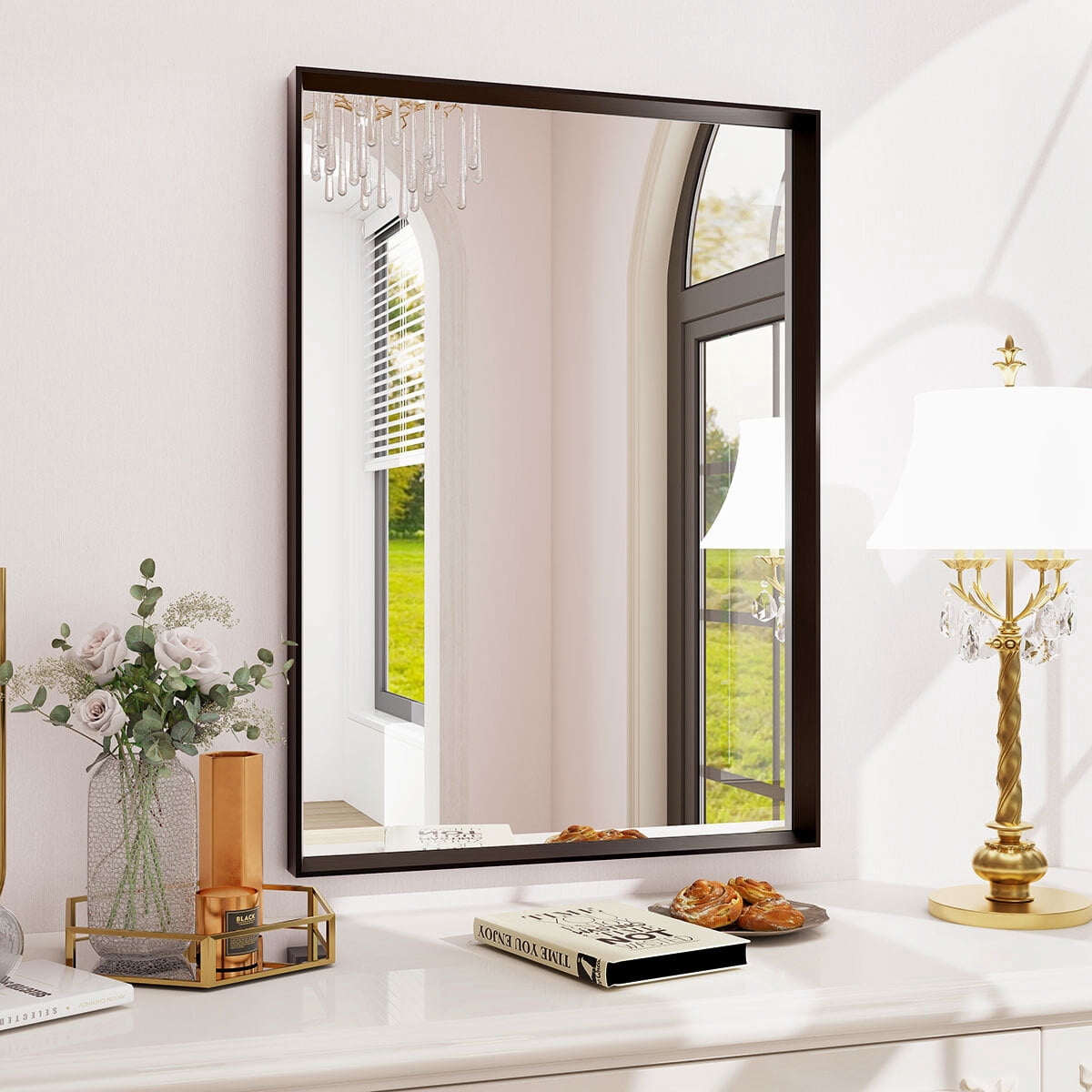 MISTORY 30"x20" Bathroom Mirror Rectangular Wall Mirror with Deep Frame, Black