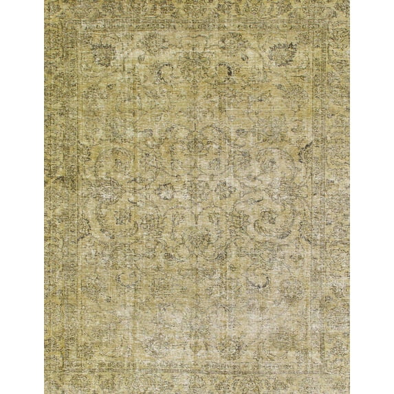 Ahgly Company Machine Washable Indoor Rectangle Abstract Ginger Brown Green Area Rugs, 5' x 7'