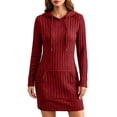 thumbnail image 5 of Guieoi Womens Dresses Long Sleeve Solid-Color Casual Fall/Winter Dress Midi Dress Red S, 5 of 9