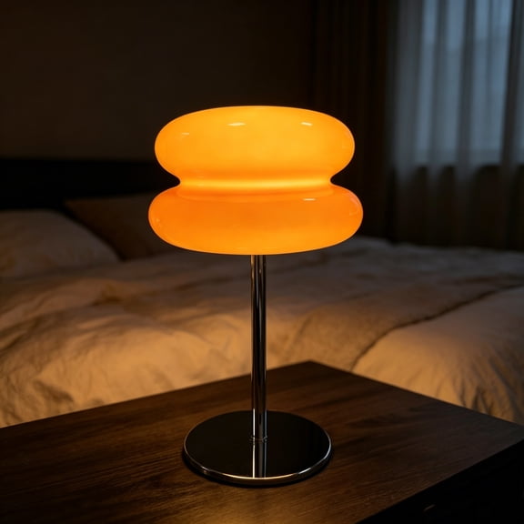 Mushroom Lamp for Bedroom,Mid Century Modern Lamp for Nightstand, Dimmable Retro Egg Tart Bedside Small Lamps,Unique Home Mushroom Decor Aesthetic Cute Table Lamps for Living Room (Orange)