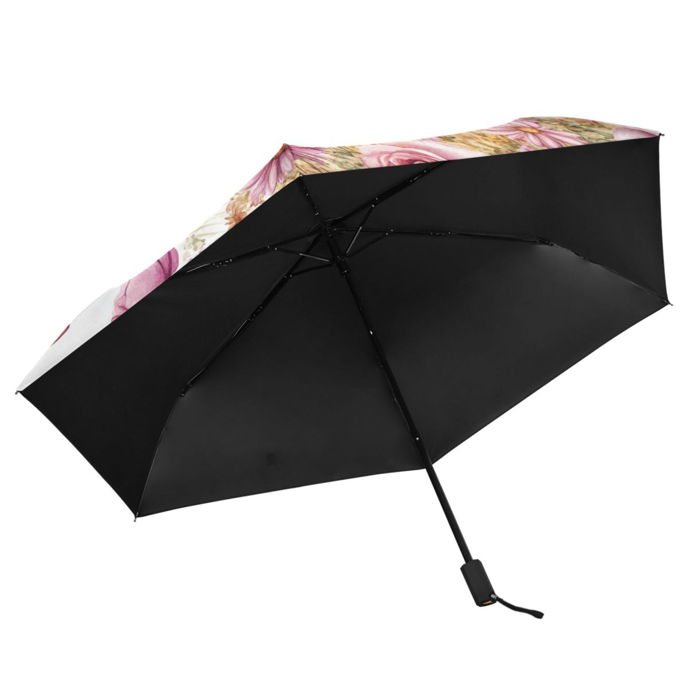Highland Cow Roses Hearts Valentine All Weather Umbrella Triple Folding Parasol 6 Ribs UV Protection Portable