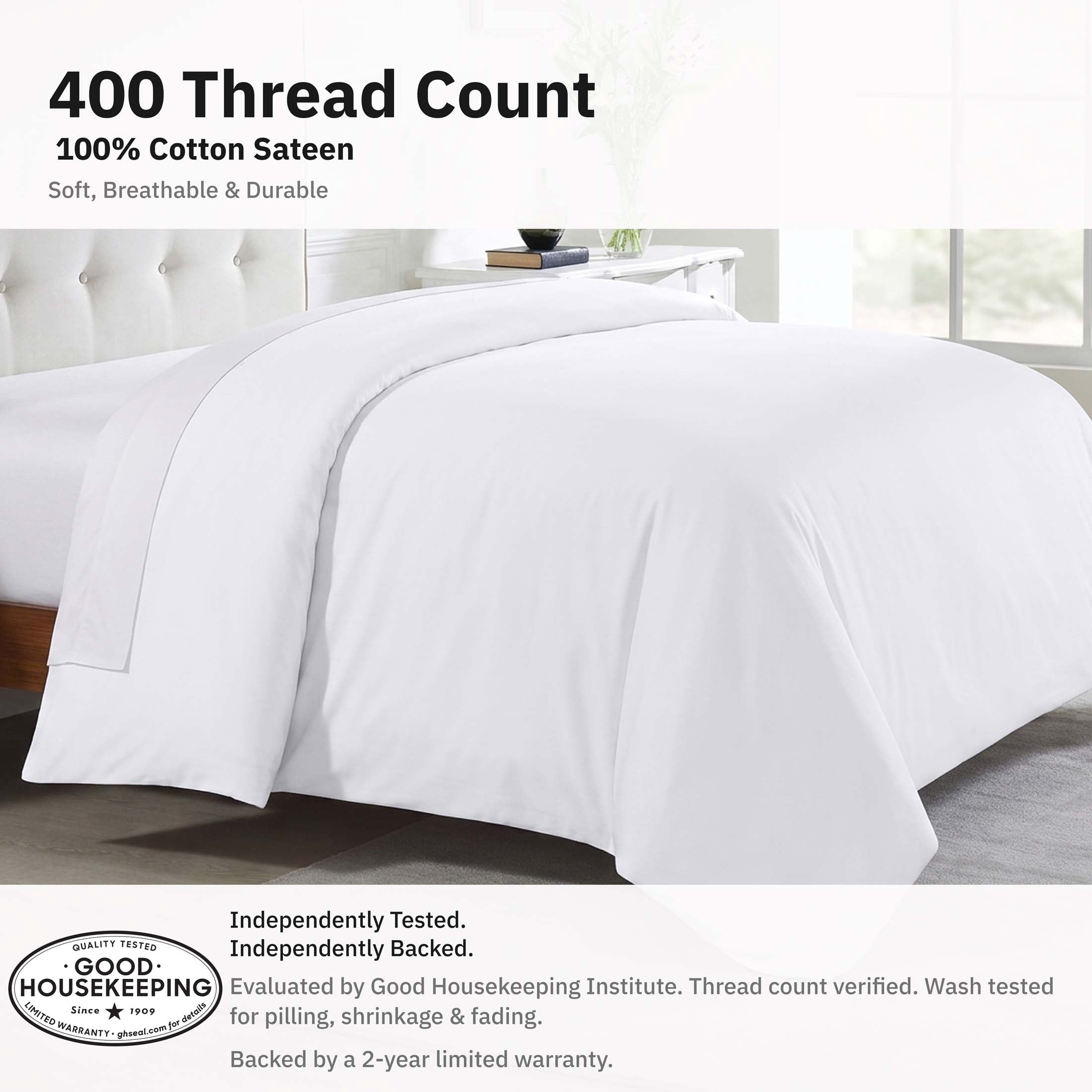 California Design Den White Duvet Cover King - 400 Thread Count 100% Cotton, Quality Comforter Cover, Soft Sateen, Bright White