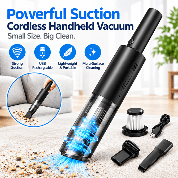 EvoFine Cordless Handheld Car Vacuum Cleaner, 6000Pa Portable Rechargeable Hand Vacuum with LED Light, 60 Min Runtime