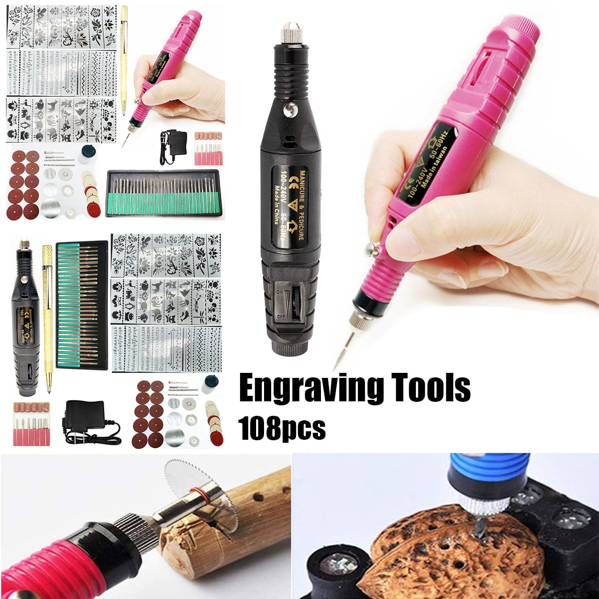 Ghopy 108Pcs Engraving Tool Kit Electric Micro Engraver Etching Pen DIY