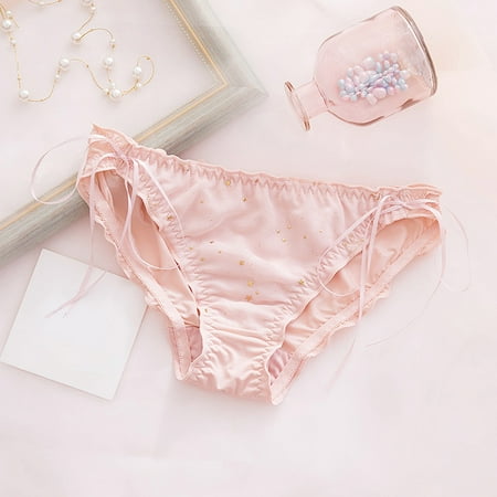 

NEGJ Ladies Panties Ice Silk Seamless Panties Solid Color Lace Panties Low Waist Ribbon Briefs