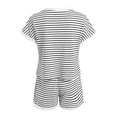 thumbnail image 6 of QGJZVUNL Womens Summer Outfits Striped Short Sleeve T Shirt Shorts 2 Piece Lounge Sets Size M, 6 of 7