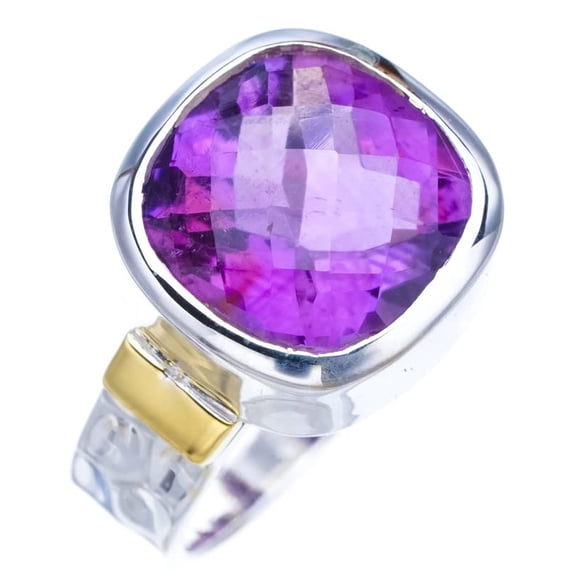 StarGems  Natural Amethyst Hammered Handmade 925 Sterling Silver Ring 6.5 F2908