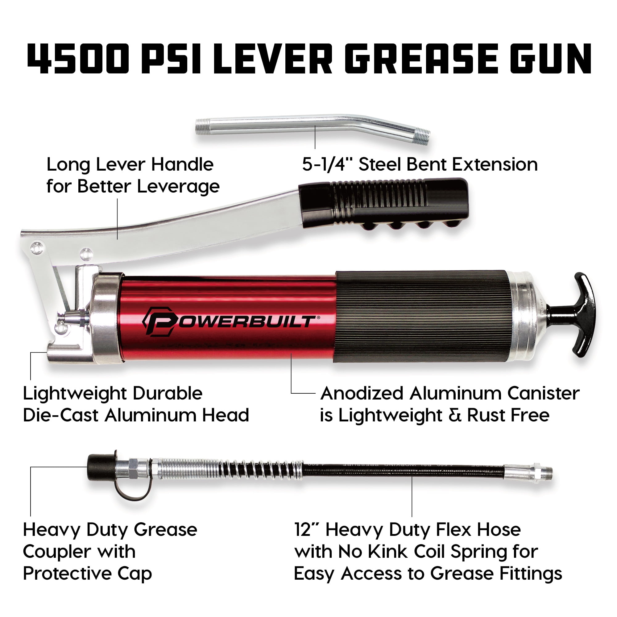 Powerbuilt 4500 PSI Anodized Lever Heavy Duty Grease Gun - 940756